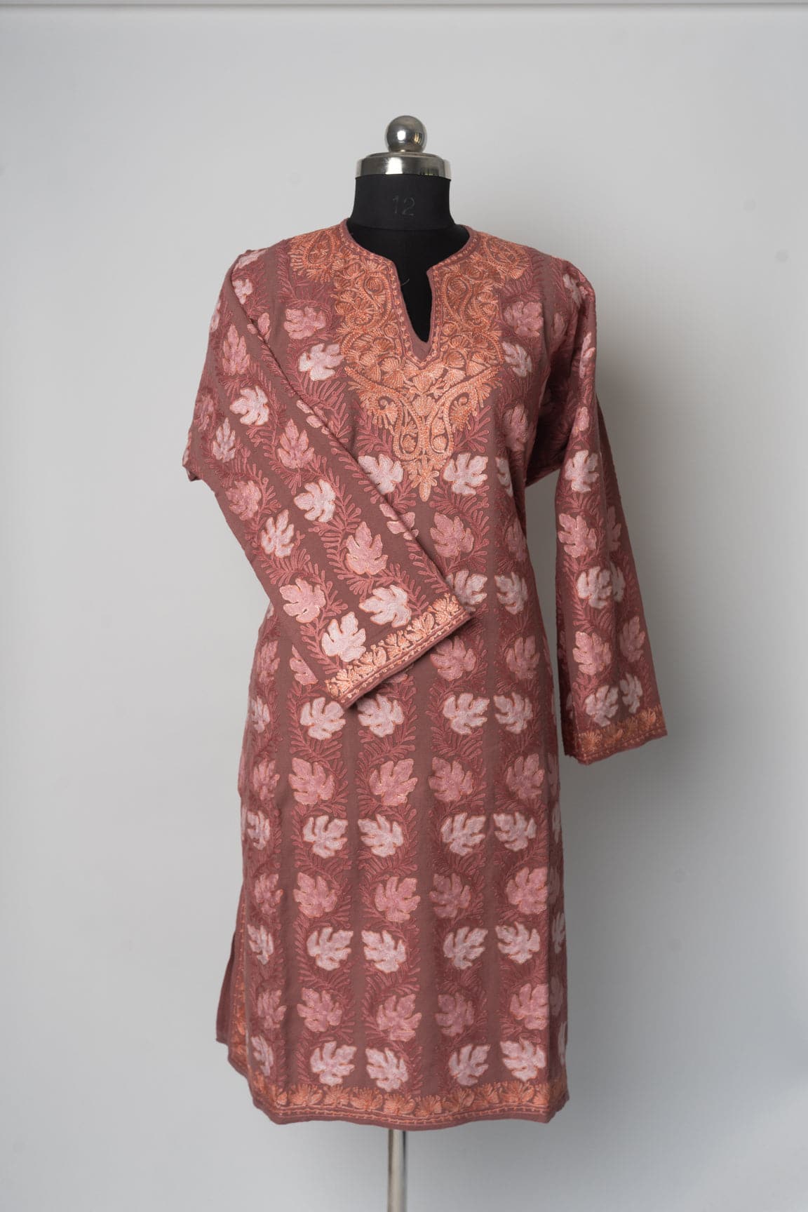 Dusky Rose Kashmiri Pheran with Aari Embroidery