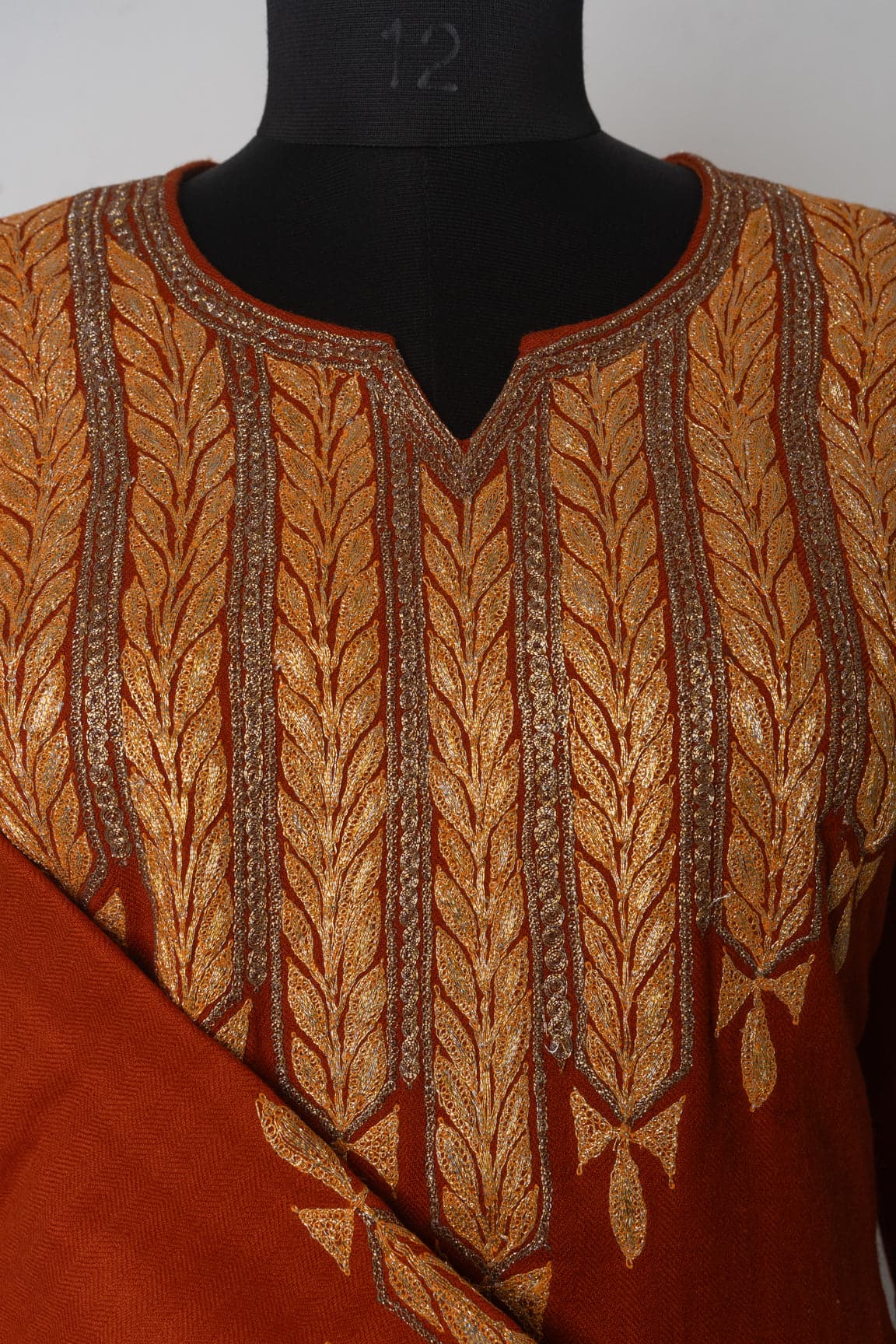 Autumn Flame Kashmiri Pheran with Tilla Embroidery