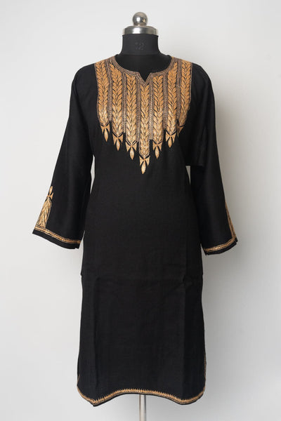 Midnight Gold Kurti Style Long Dress with Tilla Embroidery