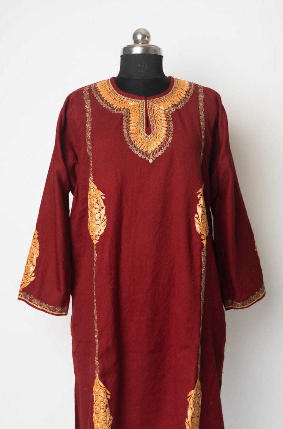 Crimson Regal Kurti Style Long Dress with Tilla Embroidery