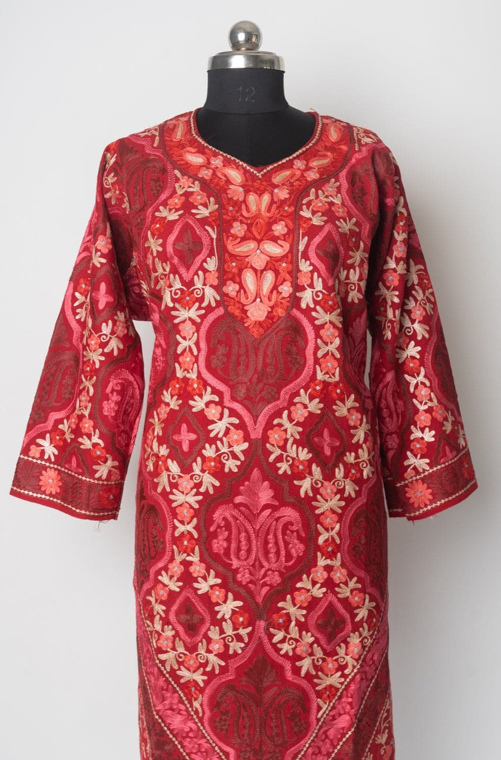 Crimson Radiance Kashmiri Pheran with Aari Embroidery