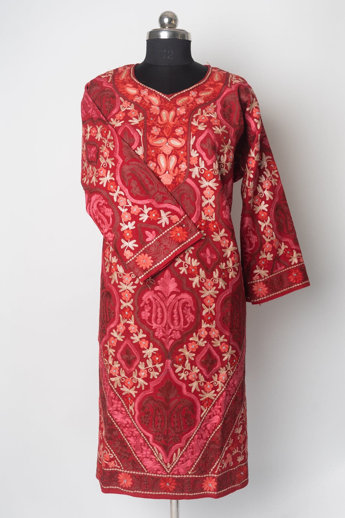 Crimson Radiance Kashmiri Pheran with Aari Embroidery