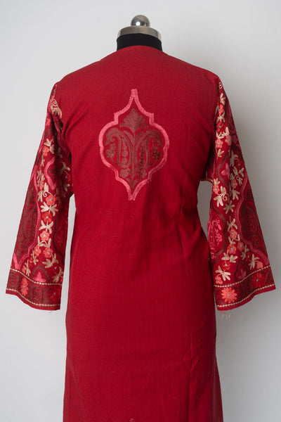 Crimson Radiance Kurti Style Long Dress with Aari Embroidery