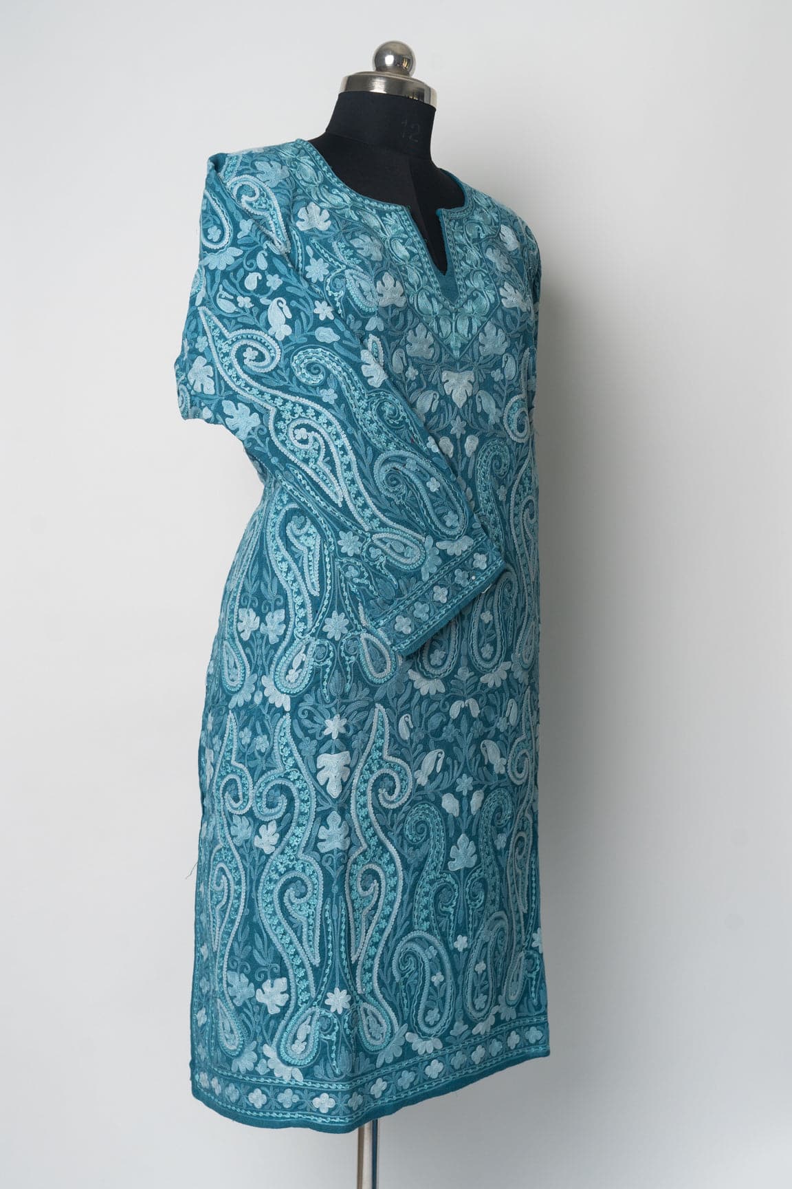 Oceanic Serenity Kashmiri Pheran with Aari Embroidery