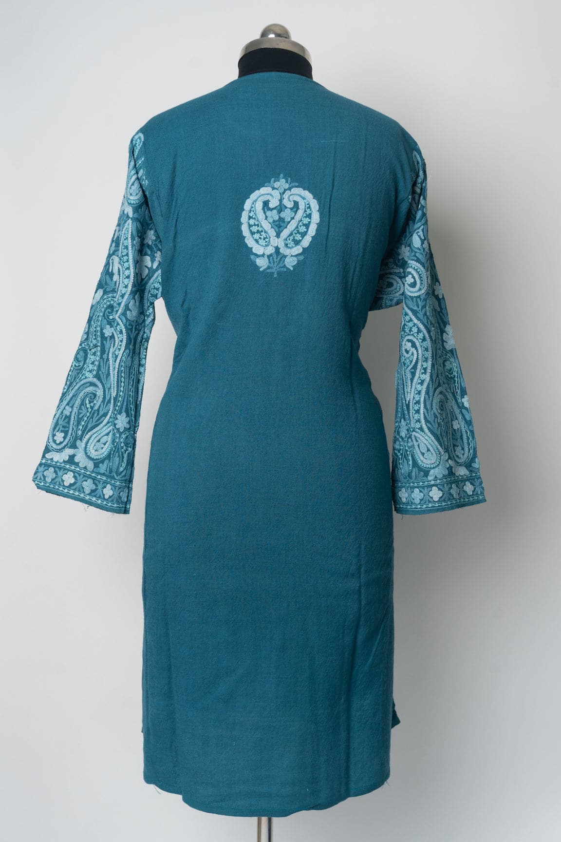 Oceanic Serenity Kashmiri Pheran with Aari Embroidery