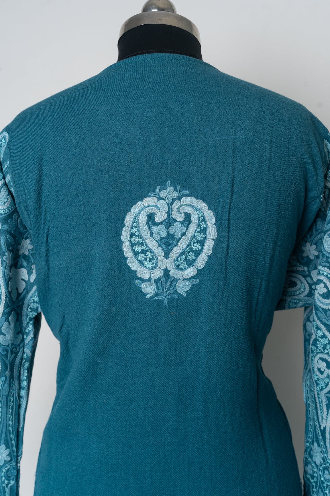 Oceanic Serenity Kashmiri Pheran with Aari Embroidery