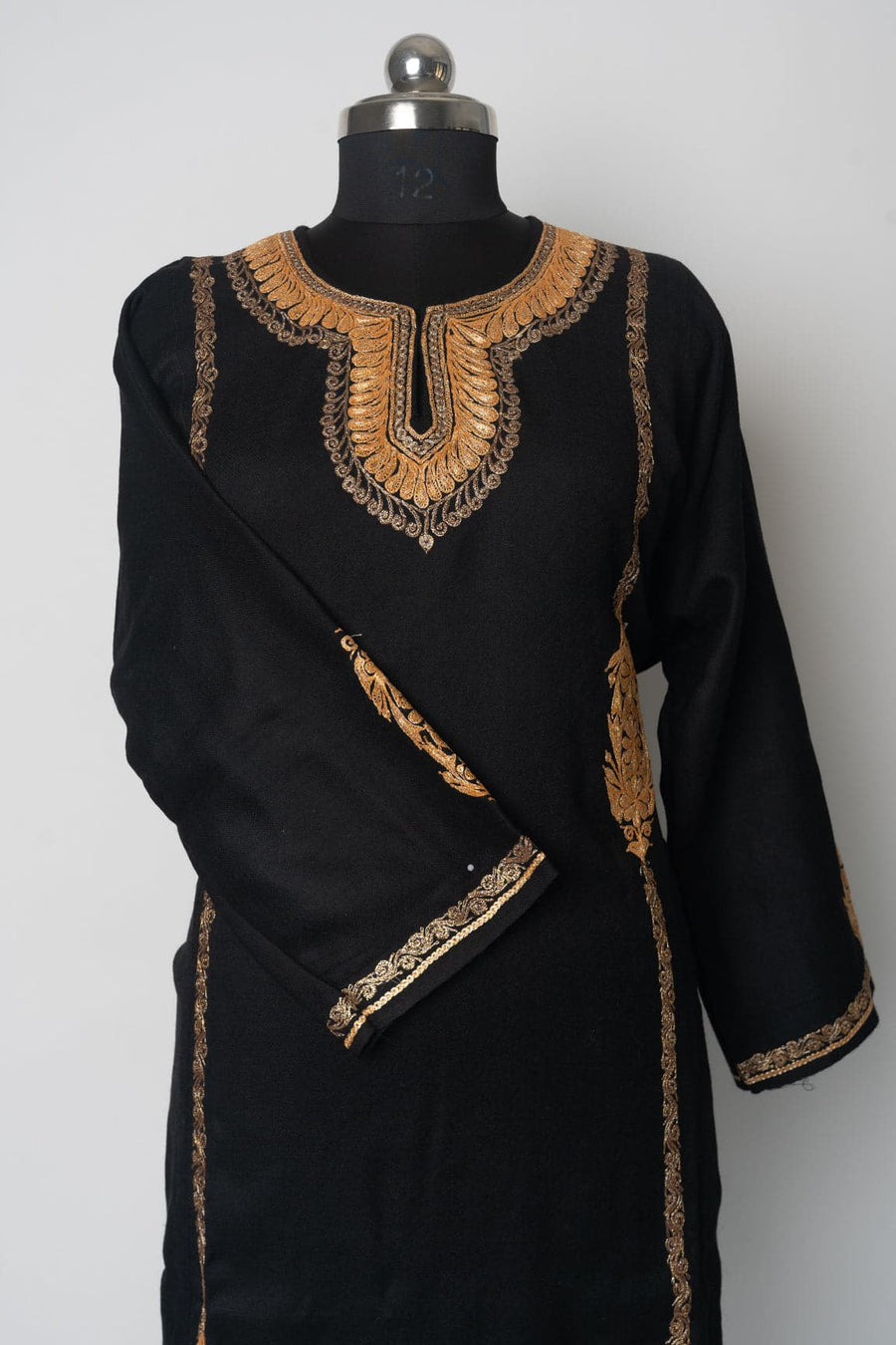 Ebony Elegance Kashmiri Pheran with Tilla Embroidery