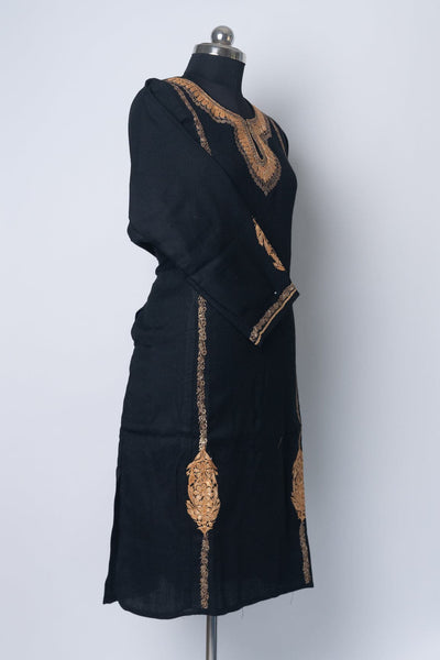 Ebony Elegance Kurti Style Long Dress with Tilla Embroidery