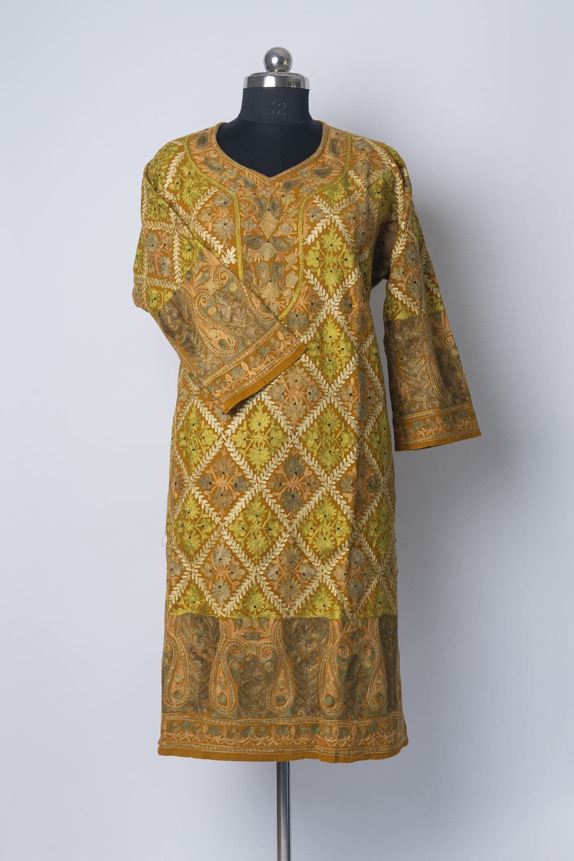 Golden Harvest Kashmiri Pheran with Aari Embroidery