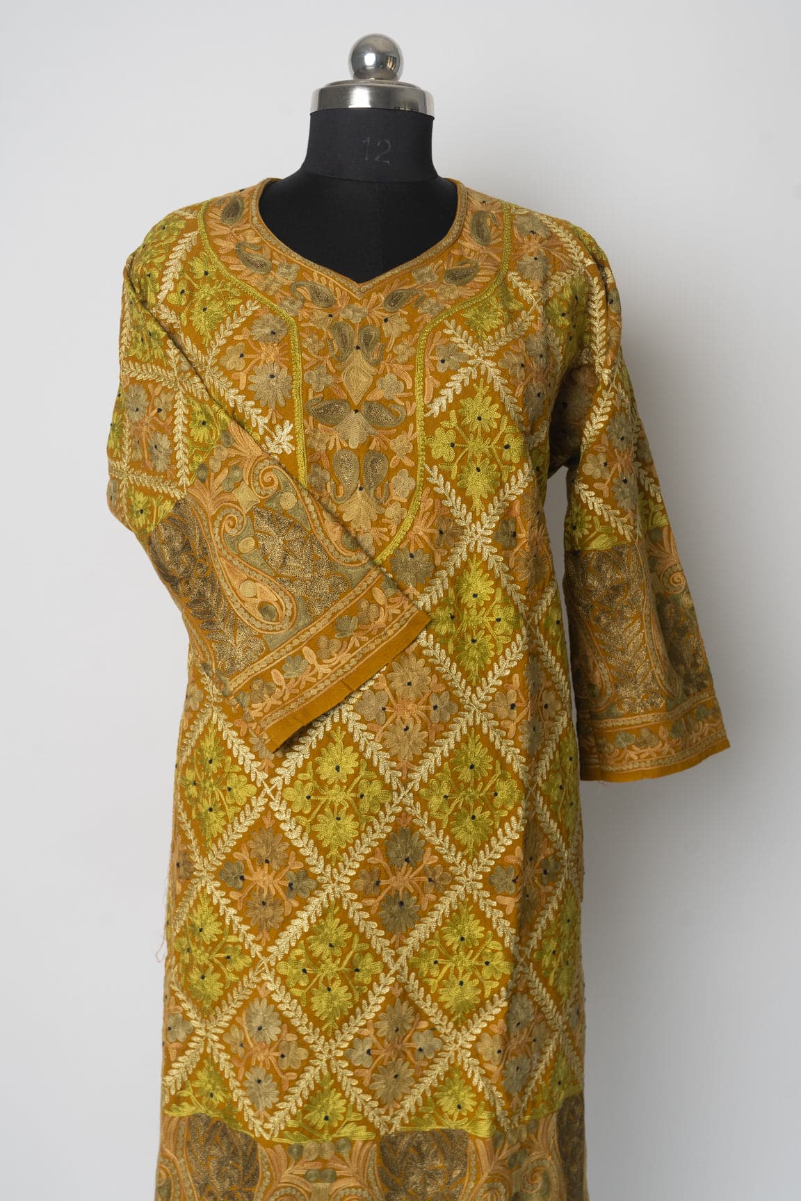 Golden Harvest Kashmiri Pheran with Aari Embroidery