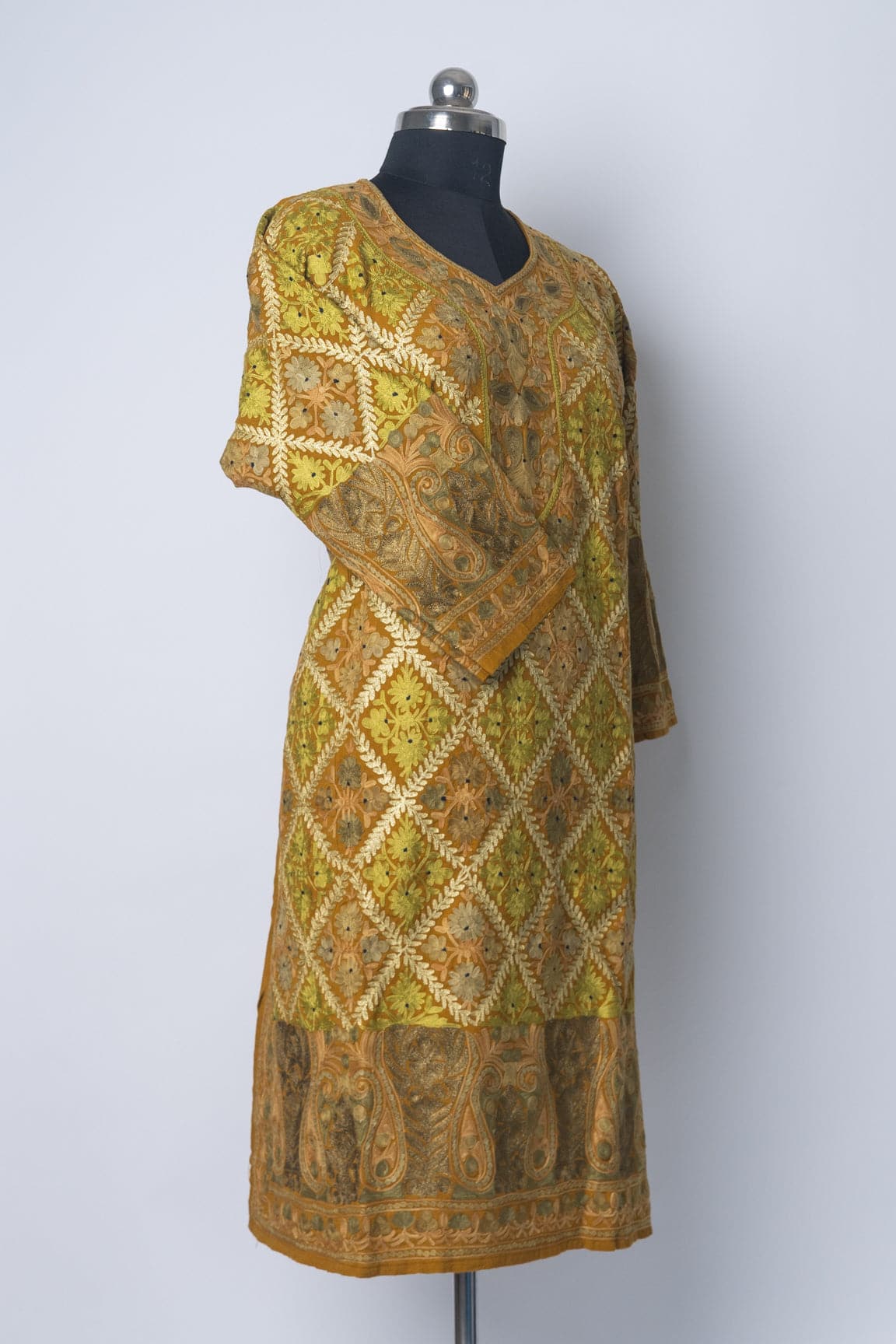 Golden Harvest Kashmiri Pheran with Aari Embroidery