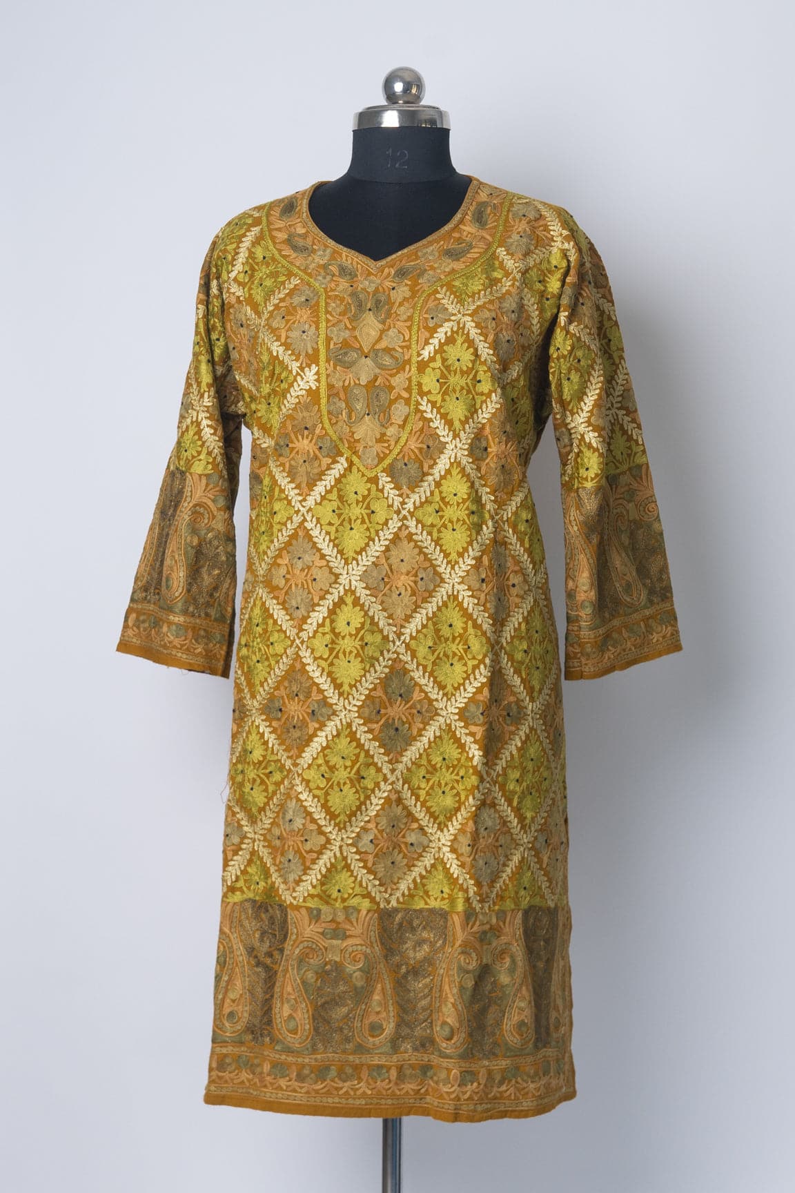 Golden Harvest Kashmiri Pheran with Aari Embroidery