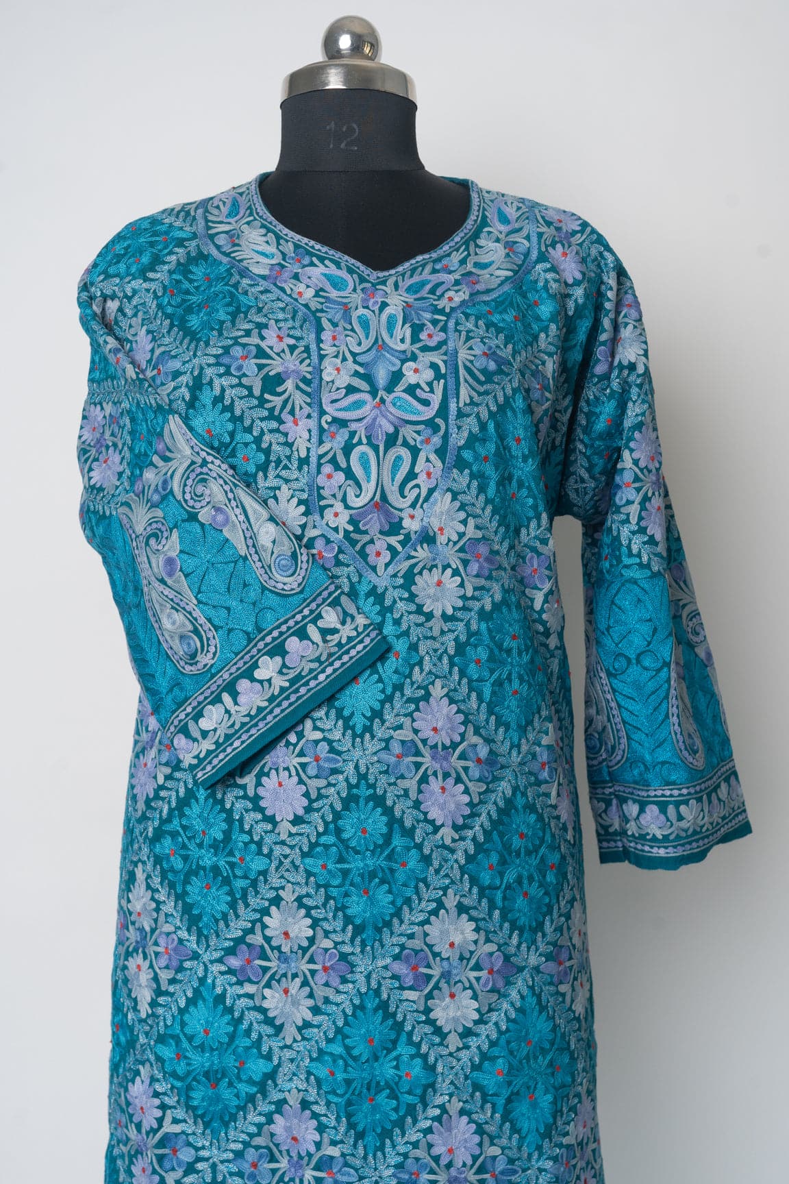 Azure Elegance Kashmiri Pheran with Aari & Zari Embroidery