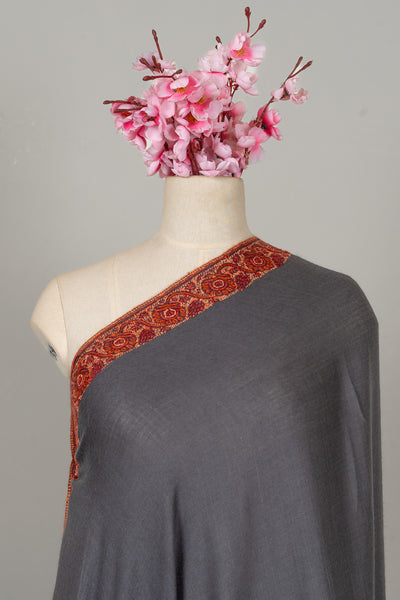 Charcoal Grace — 2.5 Yards Sozni Hand-Embroidered Shawl