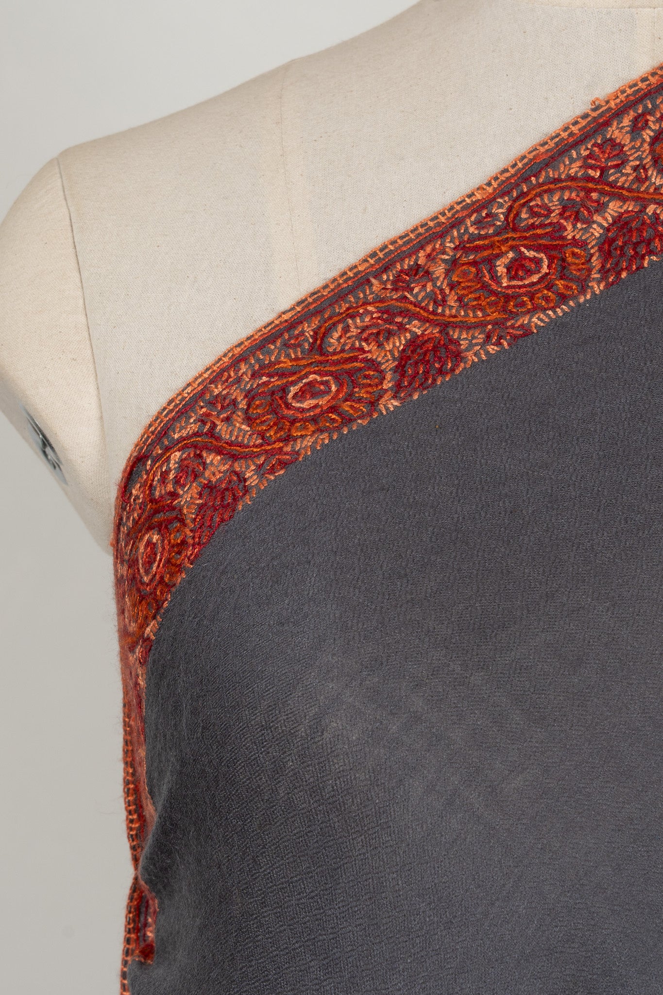 Charcoal Grace — 2.5 Yards Sozni Hand-Embroidered Shawl