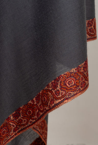 Charcoal Grace — 2.5 Yards Sozni Hand-Embroidered Shawl