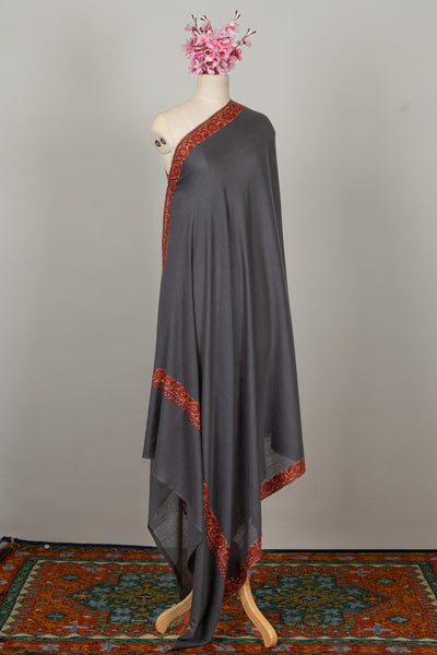 Charcoal Grace — 2.5 Yards Sozni Hand-Embroidered Shawl