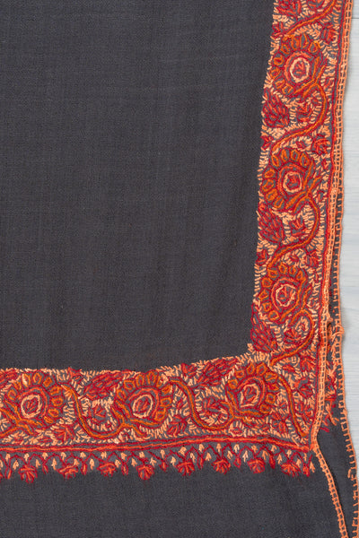 Charcoal Grace — 2.5 Yards Sozni Hand-Embroidered Shawl