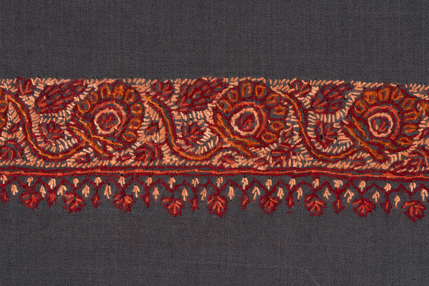 Charcoal Grace — 2.5 Yards Sozni Hand-Embroidered Shawl