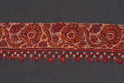 Charcoal Grace — 2.5 Yards Sozni Hand-Embroidered Shawl