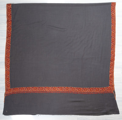 Charcoal Grace — 2.5 Yards Sozni Hand-Embroidered Shawl