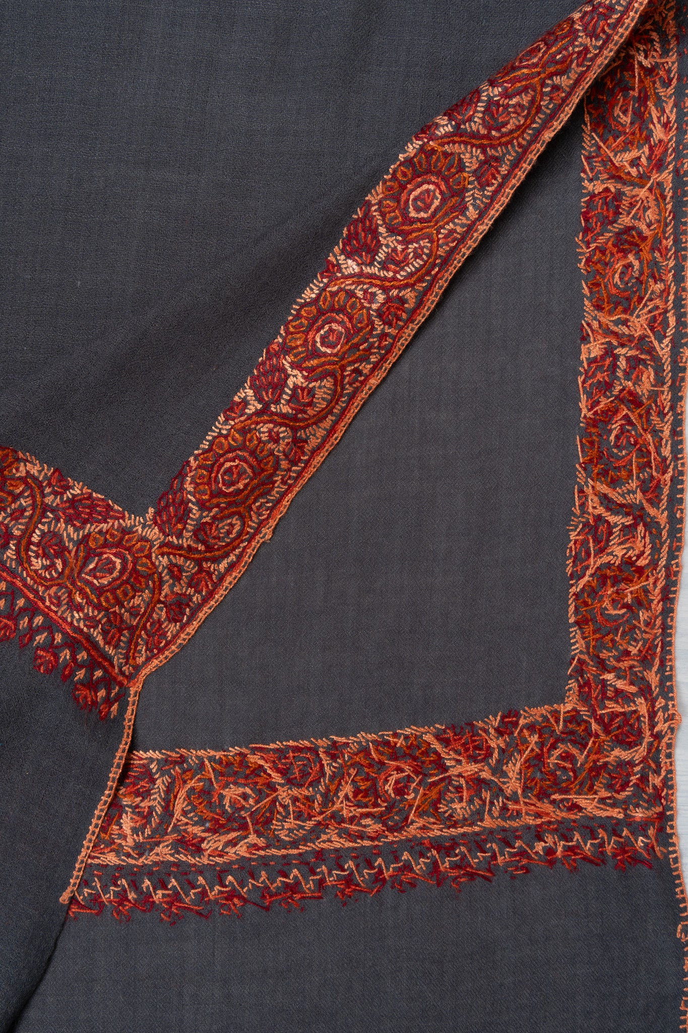 Charcoal Grace — 2.5 Yards Sozni Hand-Embroidered Shawl