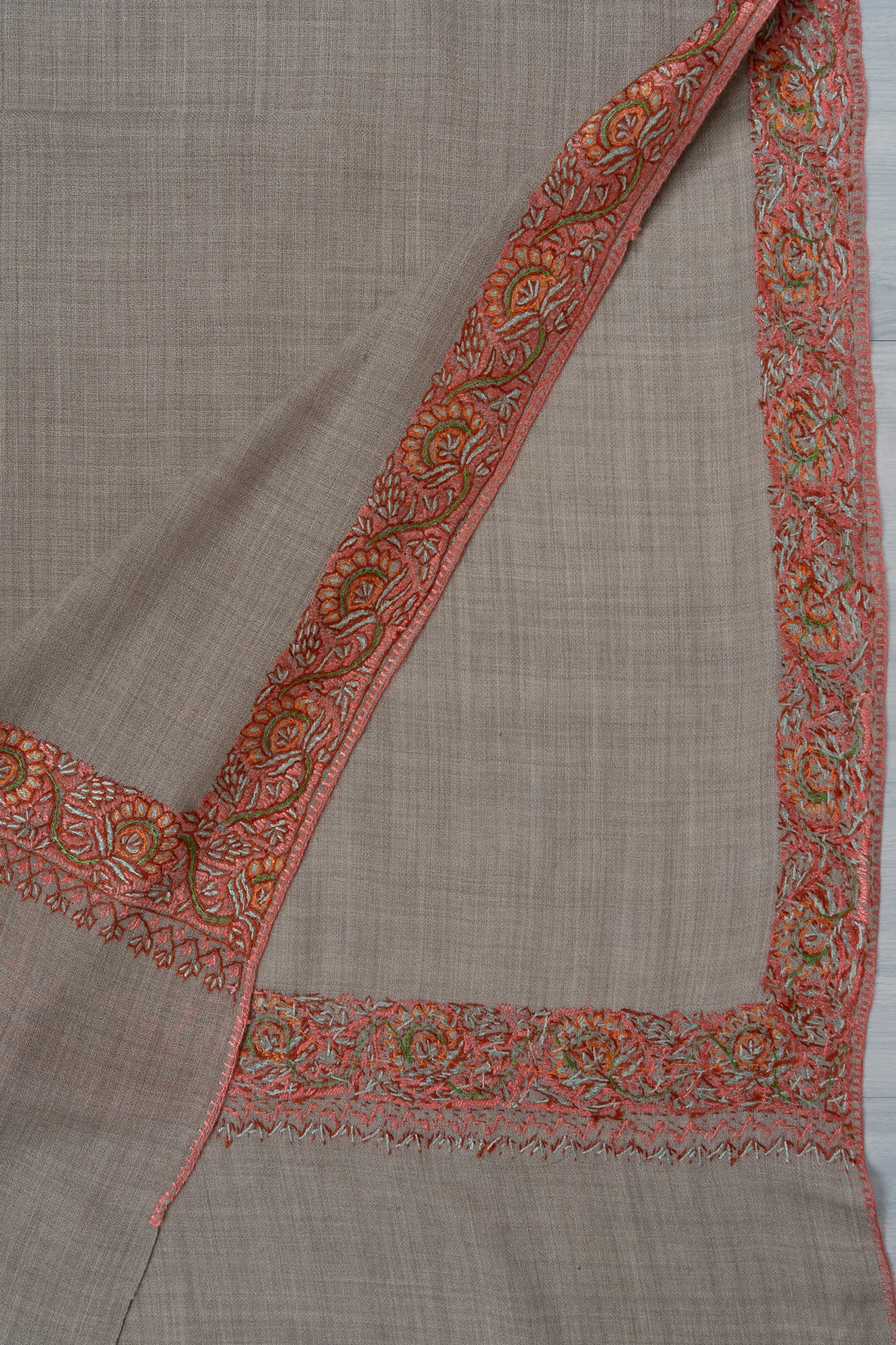 Sandstone Whisper — 2.5 Yards Sozni Hand-Embroidered Shawl