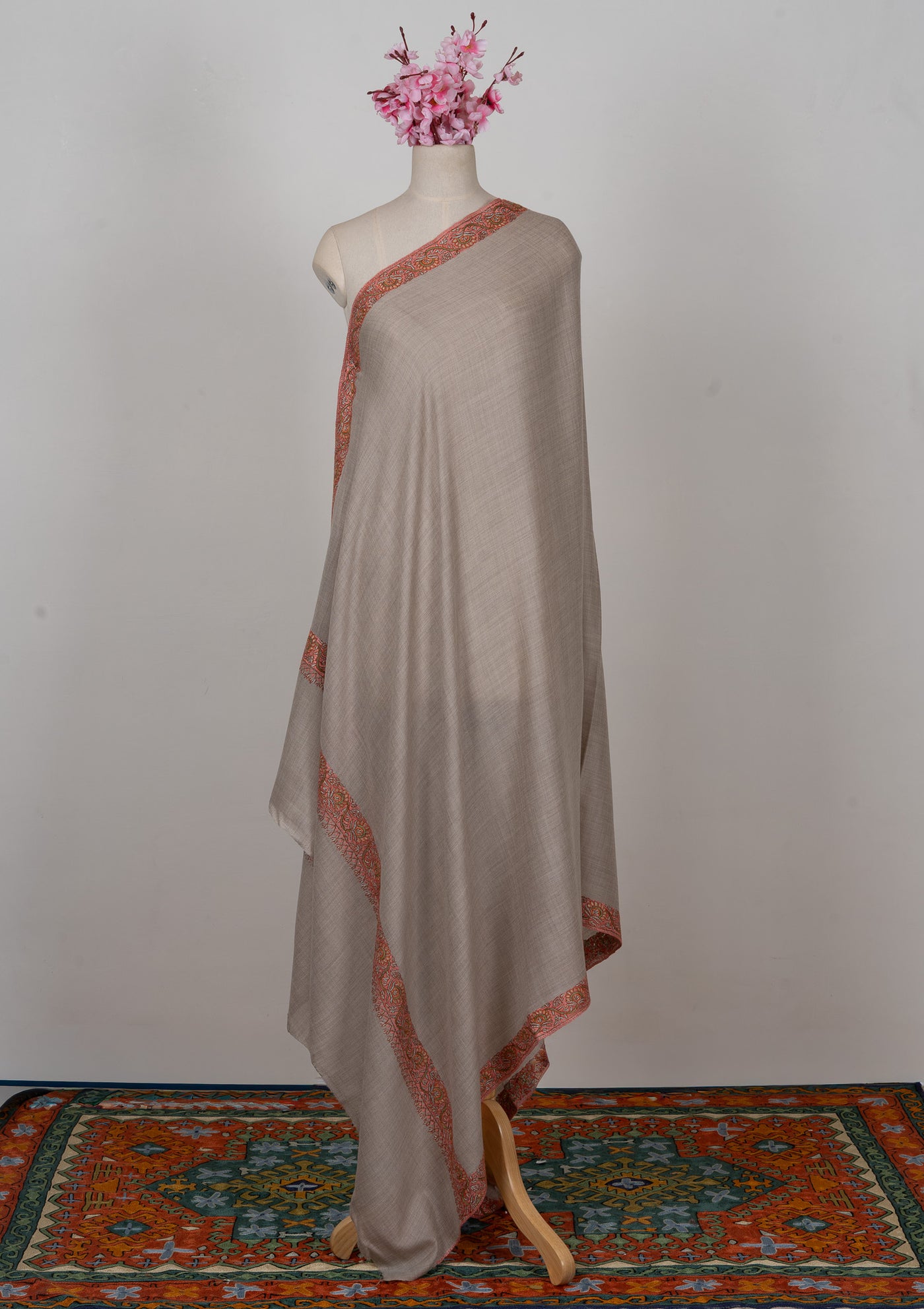 Sandstone Whisper — 2.5 Yards Sozni Hand-Embroidered Shawl