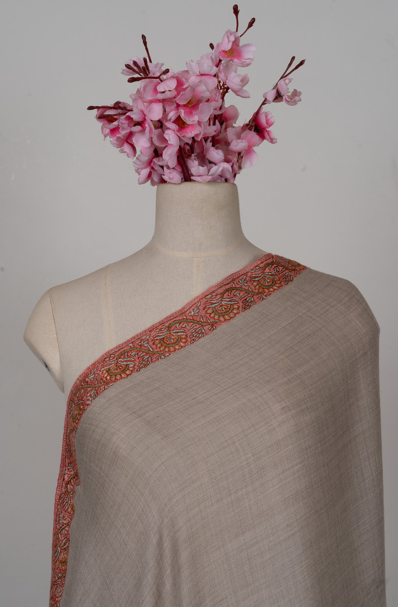 Sandstone Whisper — 2.5 Yards Sozni Hand-Embroidered Shawl