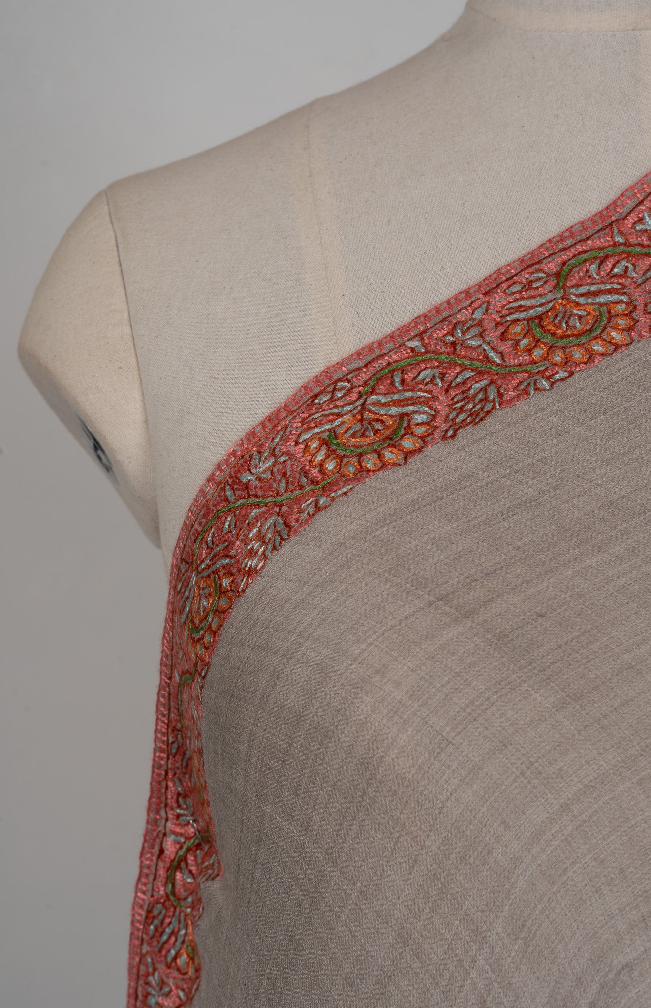 Sandstone Whisper — 2.5 Yards Sozni Hand-Embroidered Shawl