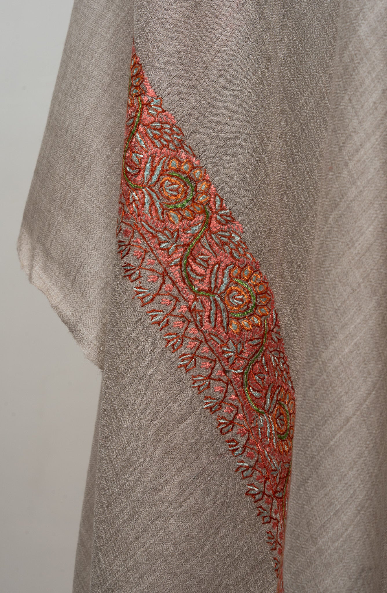 Sandstone Whisper — 2.5 Yards Sozni Hand-Embroidered Shawl