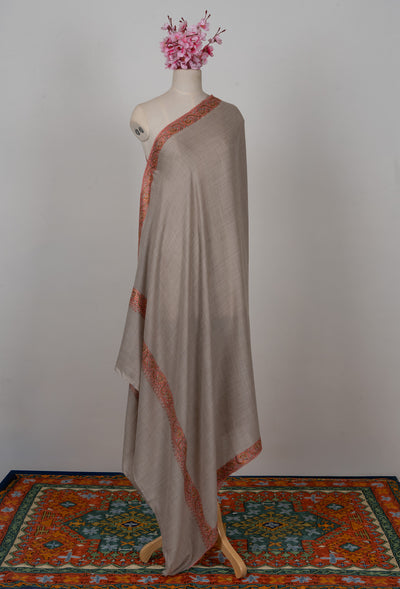 Sandstone Whisper — 2.5 Yards Sozni Hand-Embroidered Shawl