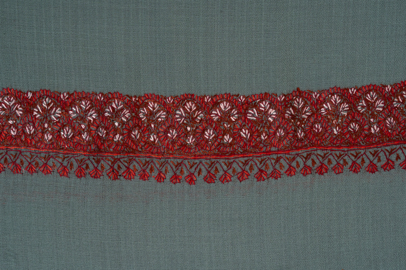 Misty Sage — 2.5 Yards Sozni Hand-Embroidered Shawl