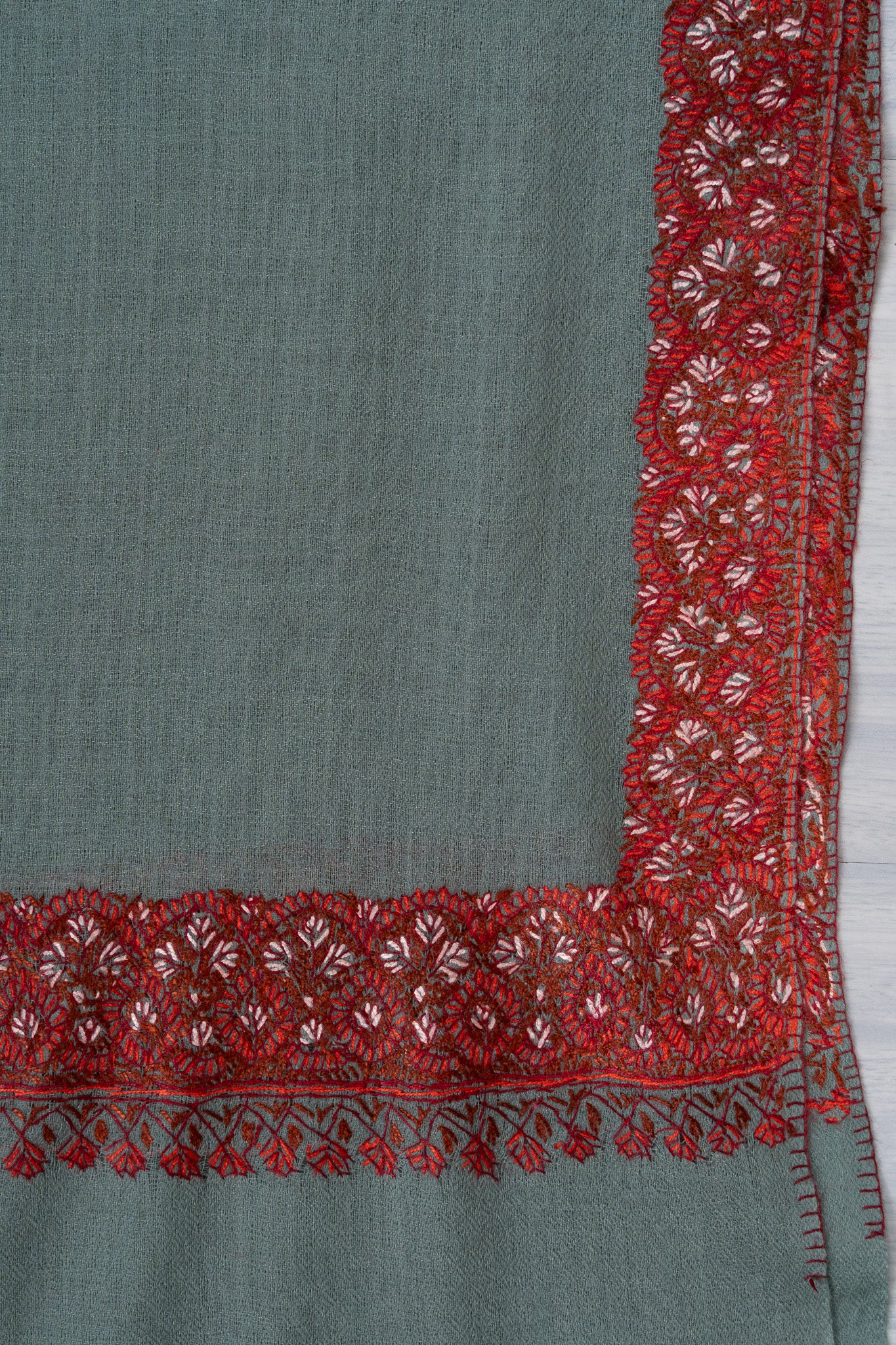 Misty Sage — 2.5 Yards Sozni Hand-Embroidered Shawl