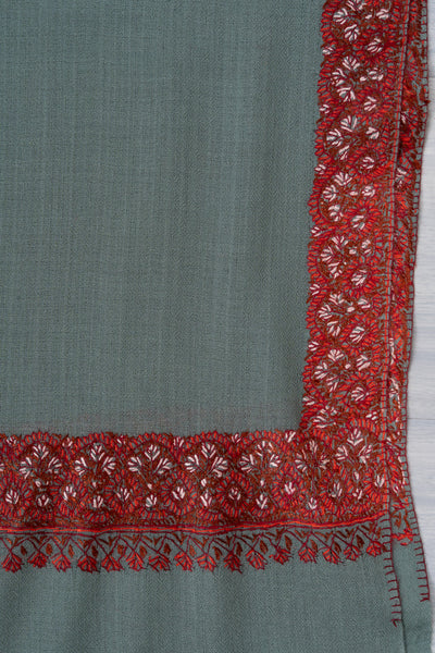 Misty Sage — 2.5 Yards Sozni Hand-Embroidered Shawl