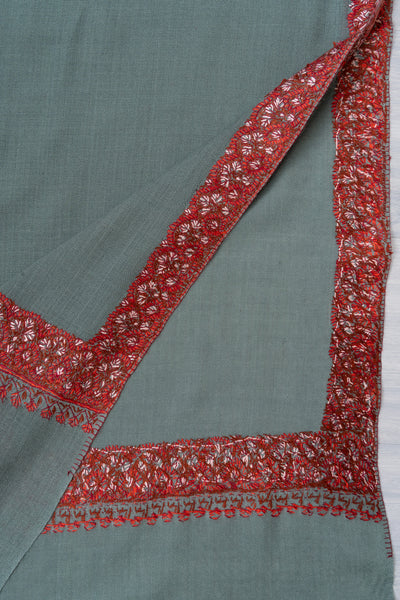 Misty Sage — 2.5 Yards Sozni Hand-Embroidered Shawl