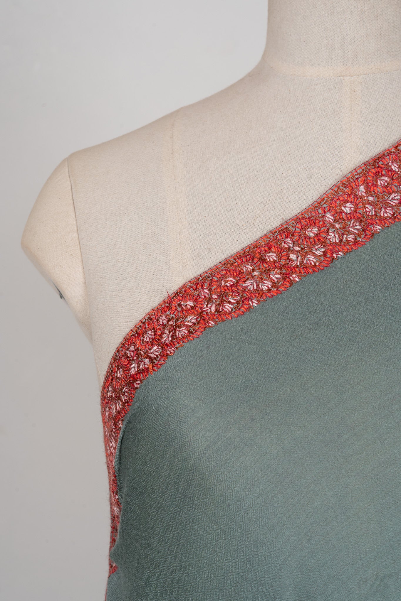 Misty Sage — 2.5 Yards Sozni Hand-Embroidered Shawl