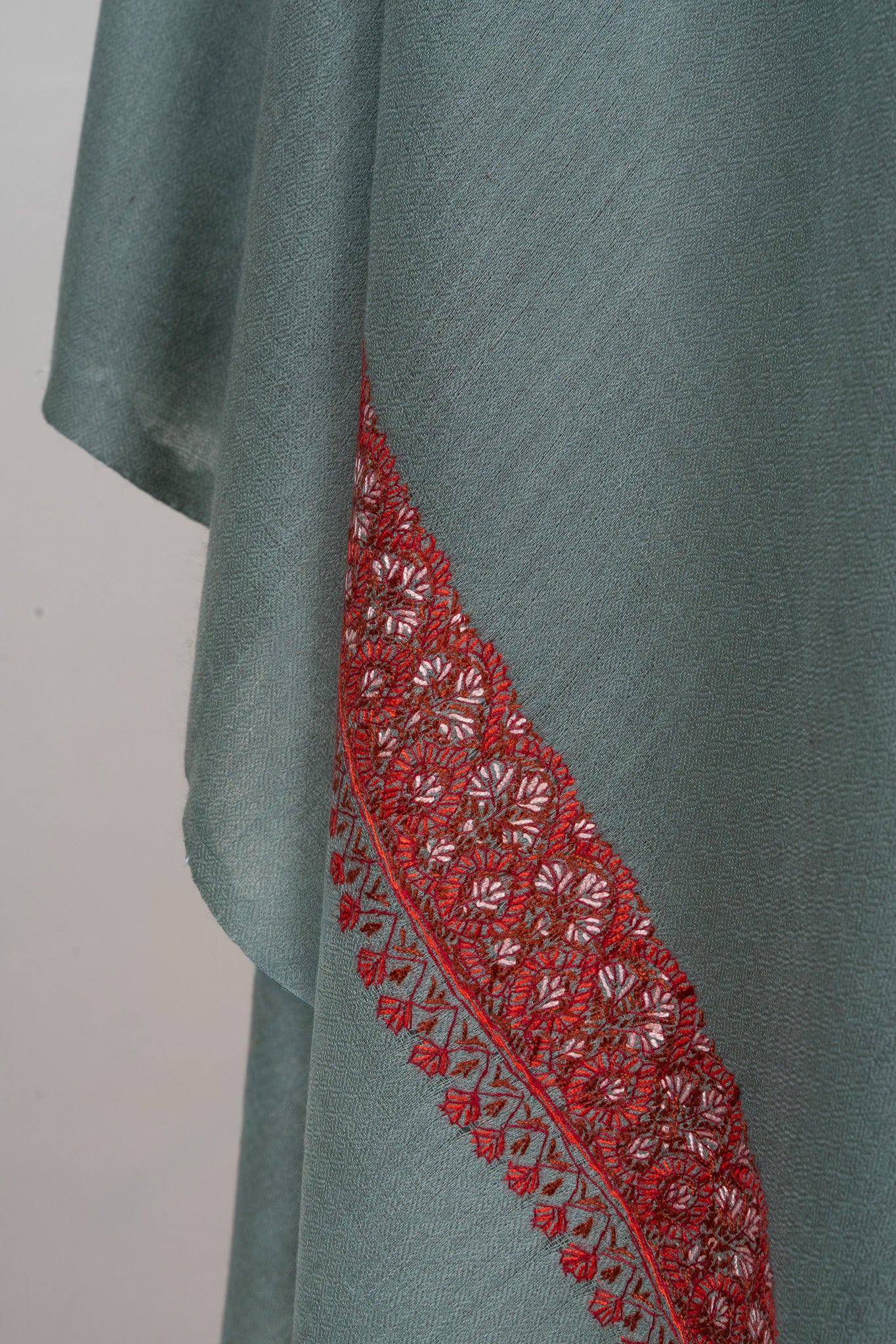 Misty Sage — 2.5 Yards Sozni Hand-Embroidered Shawl