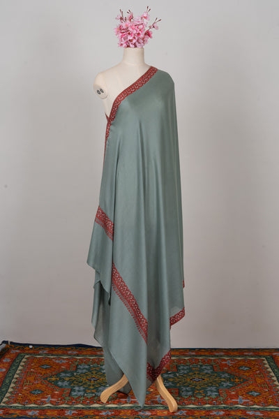 Misty Sage — 2.5 Yards Sozni Hand-Embroidered Shawl