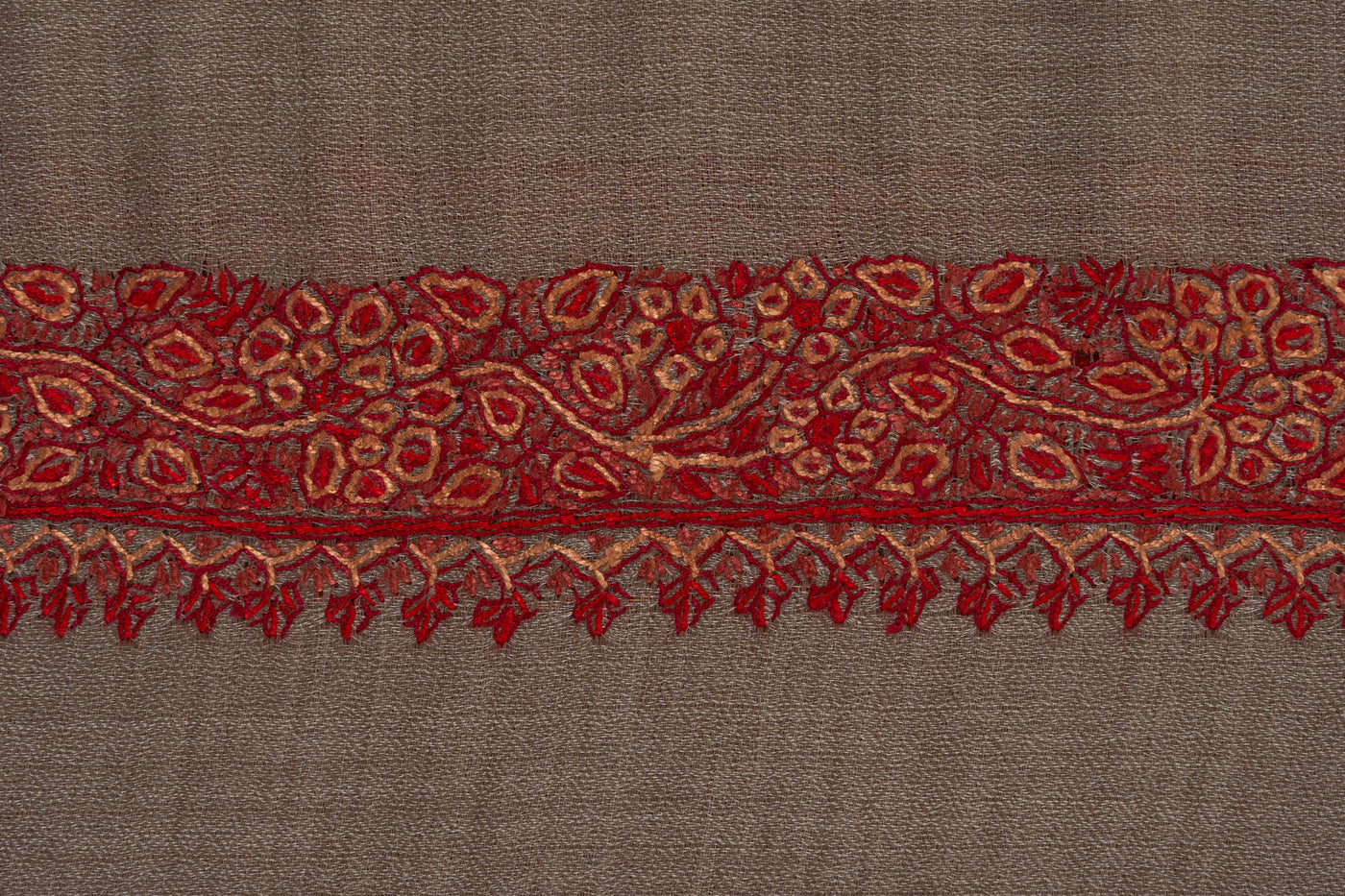 Taupe Bloom — 2.5 Yards Sozni Hand-Embroidered Shawl