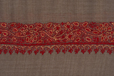 Taupe Bloom — 2.5 Yards Sozni Hand-Embroidered Shawl