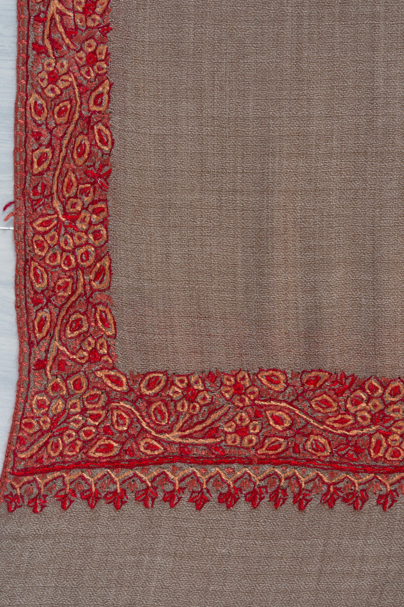 Taupe Bloom — 2.5 Yards Sozni Hand-Embroidered Shawl