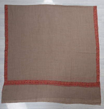 Taupe Bloom — 2.5 Yards Sozni Hand-Embroidered Shawl