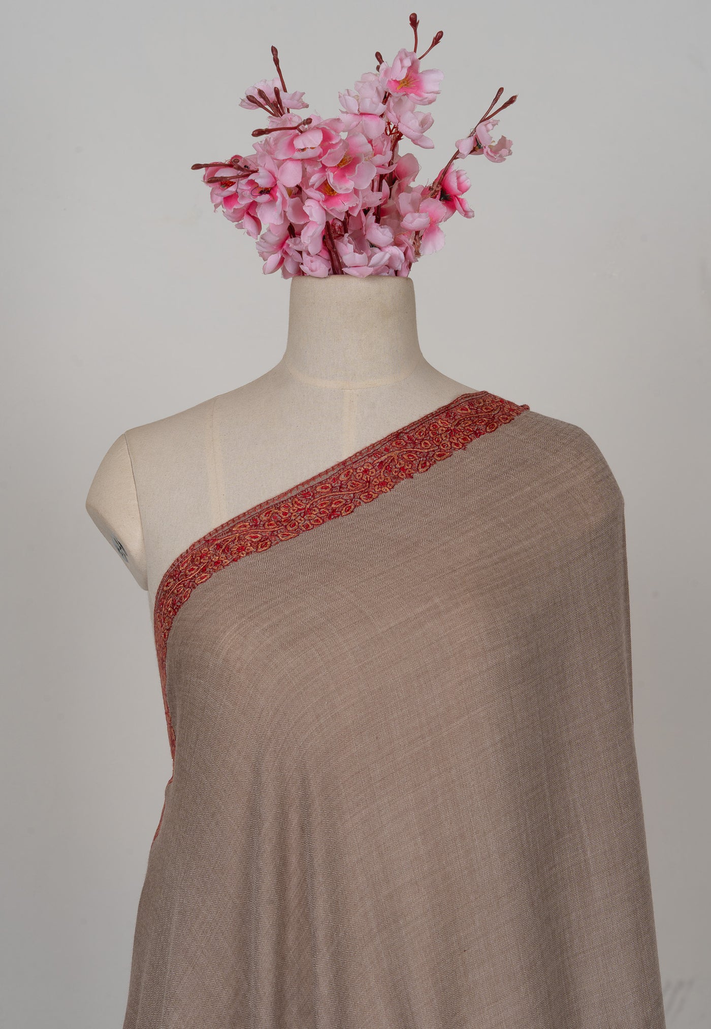 Taupe Bloom — 2.5 Yards Sozni Hand-Embroidered Shawl