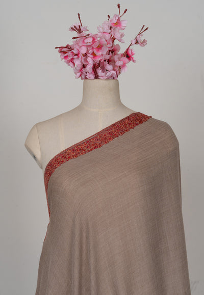 Taupe Bloom — 2.5 Yards Sozni Hand-Embroidered Shawl