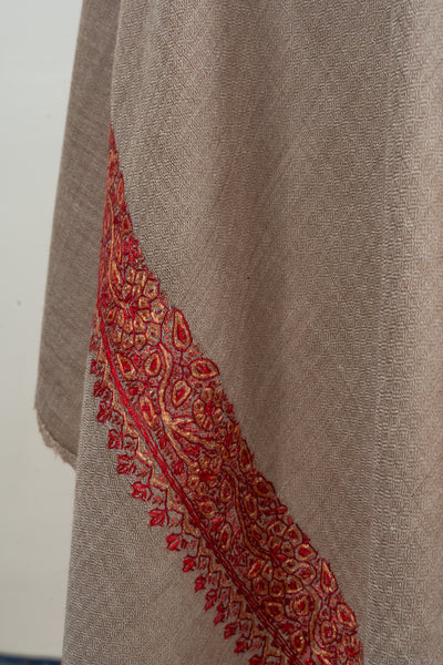 Taupe Bloom — 2.5 Yards Sozni Hand-Embroidered Shawl