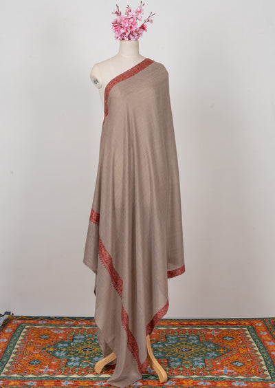 Taupe Bloom — 2.5 Yards Sozni Hand-Embroidered Shawl