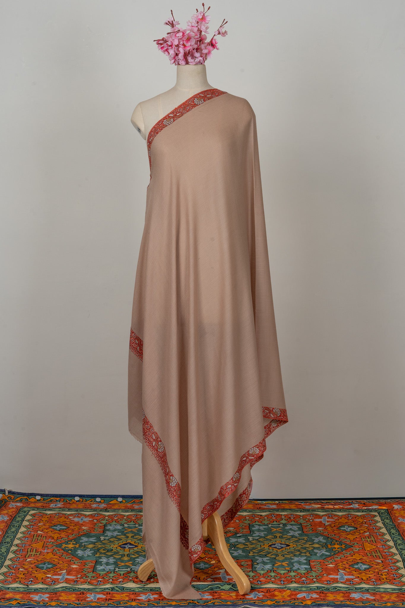 Almond Blush — 2.5 Yards Sozni Hand-Embroidered Shawl