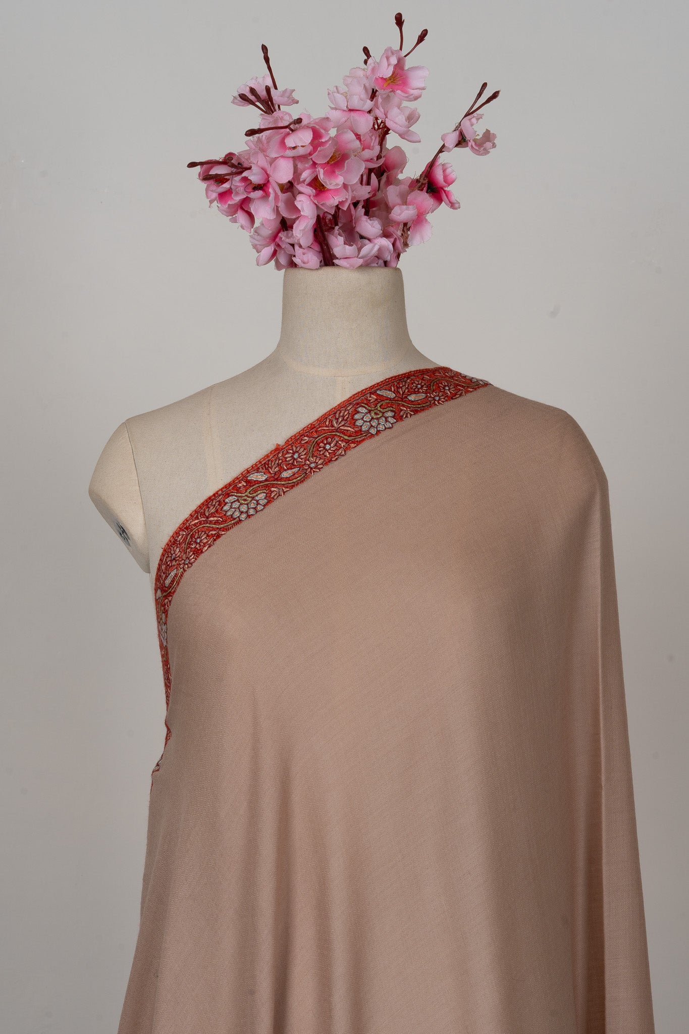 Almond Blush — 2.5 Yards Sozni Hand-Embroidered Shawl