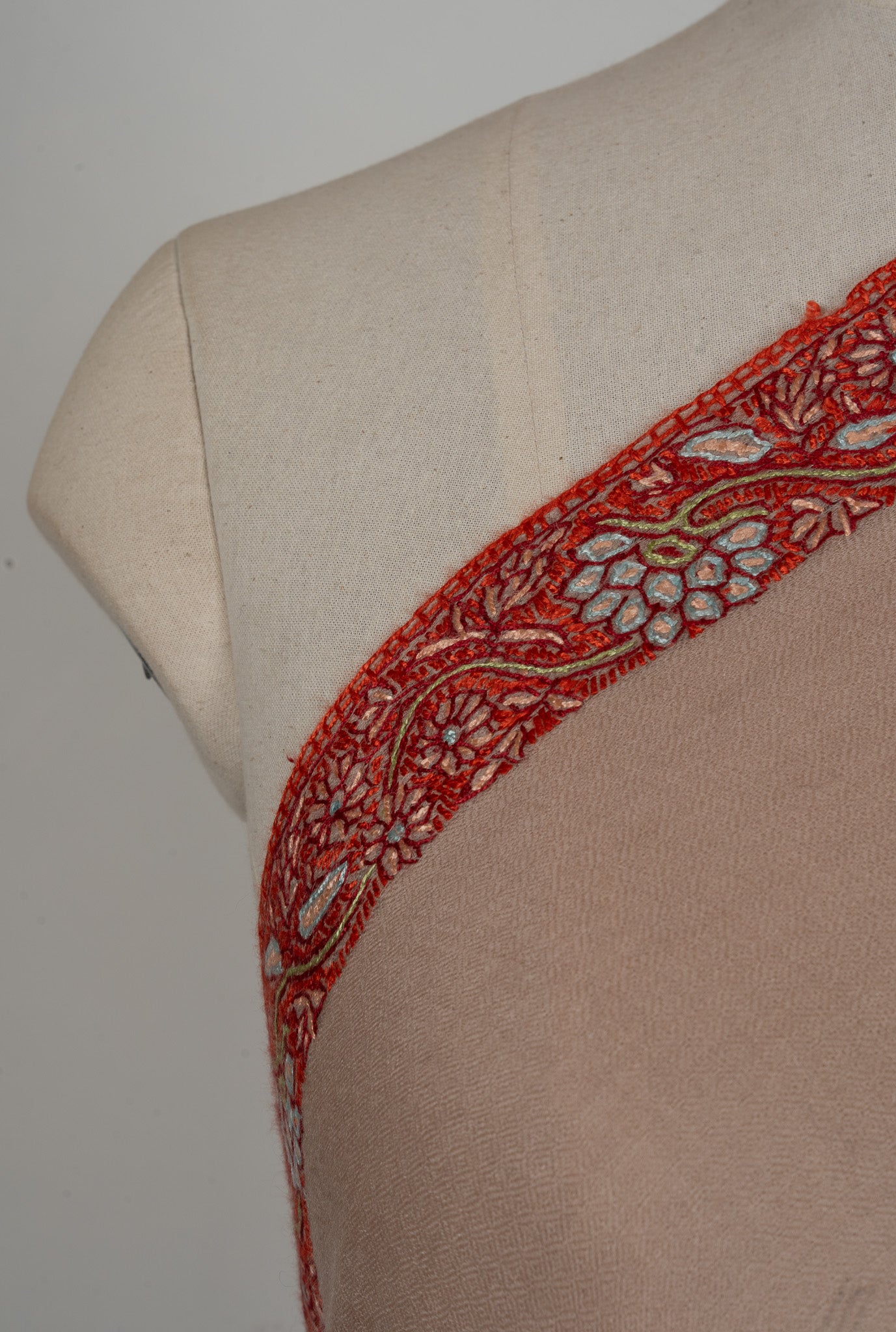 Almond Blush — 2.5 Yards Sozni Hand-Embroidered Shawl
